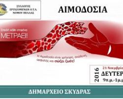 Εθελοντική Ομαδική Αιμοδοσία του Συλλόγου Εργαζομένων ΟΤΑ Ν. Πέλλας ΣΤΟ ΔΗΜΑΡΧΕΙΟ ΣΚΥΔΡΑΣ