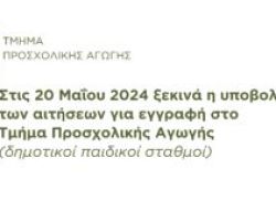 Στις 20 Μαΐου 2024 ξεκινά η υποβολή των αιτήσεων για εγγραφή στο Τμήμα Προσχολικής Αγωγής του Δήμου Δίου-Ολύμπου